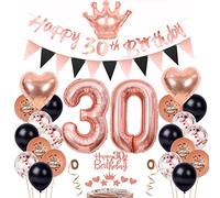 Decoración de 30 Años Cumpleaños Mujer, Globos 30 Cumpleaños Oro Rosa Negro, Decoración para Tartas 30 Cumpleaños Mujer, 30 Años Decoracion Cumpleaños, Globos 30 cumpleaños Negro Oro Rosa