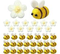 Decoración de Abejas de Mano - Set de Decoración de Abejas de Fieltro con Flores de Ganchillo - 46 Piezas - Incluye 30 Abejas de Fieltro y 16 Flores Blancas