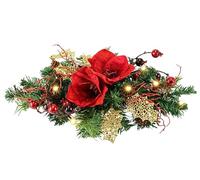 Decoración de Abeto Artificial con Bayas Amaryllis Rojas, iluminación LED, luz Blanca cálida, 43 x 10 x 20 cm, decoración de Navidad, decoración de Mesa, decoración de Adviento, Funciona con Pilas