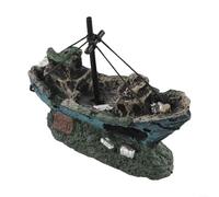 Decoración de acuario de buque de guerra de resina, adorno de barco pirata azul y verde para paisajismo de peceras, creativo submarino para cueva con cámaras de natación para peces pequeños y