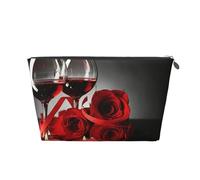 Decoración de Amantes románticos de Rosa roja y Vino, Bolsa de artículos de tocador Bolsa de Maquillaje Bolsa de cosméticos Bolsa de artículos de tocador de Viaje portátil