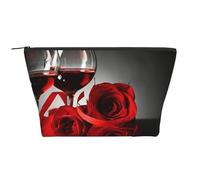 Decoración de Amantes románticos de Rosa roja y Vino, Bolsa de artículos de tocador Bolsa de Maquillaje Bolsa de cosméticos Bolsa de artículos de tocador de Viaje portátil