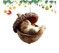 Decoración de animales de cono de pino 2D acrílico con bellota para árbol de Navidad, decoración de animales de piña, de Navidad para amantes de la naturaleza, espejo retrovisor de coche