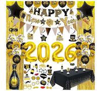 Decoración de Año Nuevo 2026, Deco Fete Año Nuevo, Feliz Año Nuevo, Remolino colgante, Globo Champagnes y Confetis,Accesorios Photobooth Nuevos Kits (A)