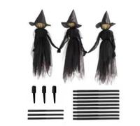 Decoración de aquelarre de Brujas de Halloween, Brujas iluminadas for Exteriores conectables con activación por Sonido, Figuras aterradoras Que sostienen Las Manos(Three Witches)