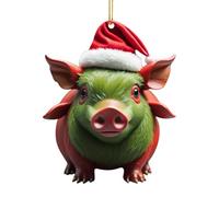 Decoración de árbol de Navidad - Adorno de cerdo de Navidad, decoración de árbol de cerdo de dibujos animados de acrílico 2D divertido, colgante de cerdo con correa para el cuello, decoración de