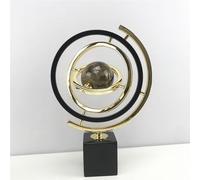 Decoración de Arte Abstracto Moderno, Decoración de Escultura de Adorno de Bola de Metal Con Soporte Rectangular en Negro y Dorado (Globo de mármol)