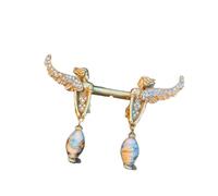 Decoración de arte Ángel cuelga los pendientes, cobre dorado con AB Rhinestone alas y cuentas de esmalte, 925 postes de plata para fiestas temáticas nupciales