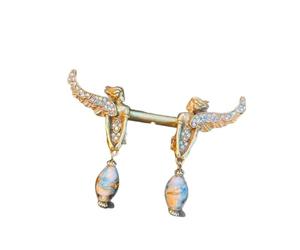 Decoración de arte Ángel cuelga los pendientes, cobre dorado con AB Rhinestone alas y cuentas de esmalte, 925 postes de plata para fiestas temáticas nupciales
