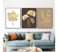 Decoración de Arte,Cuadro Abstracto Marrón y Dorado Sobre Lienzo Con Lámina de Oro Impresión de Póster Arte Moderno Decoración de Pared Ideal Cocina Hogar O Sala de Estar-60*70cm-3PCS (sin marco)
