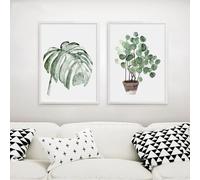 Decoración de Arte,Cuadro Decorativo Sala de Estar Decoración Hogar Decoración de Cactus Hojas de Plantas Acuarela Póster de Cocina Impresión de Paisaje Arte de Pared Lienzo-30*50cm*2PCS (Sin marco)