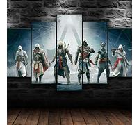 Decoración De Arte De Pared 5 Piezas Imprime En Lienzo Assassin'S Creed Ezio Edward HD Cuadro Estilo Abstractos Moderna Inicio Decoración Lienzos 150×80 Cm,Listo para Colgar(con Marco)