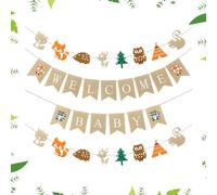Decoración de Baby Shower Banderines para Fiestas de Bebé, Set de 3 Piezas con Banderín de Bienvenida y 2 Animales del Bosque, Fácil Instalación, Ideal para Baby