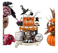 Decoración de bandeja escalonada de Halloween | Letrero de madera rústica de calabaza fantasma - Decoración de bandeja escalonada para el hogar para sala de estar, armario, estante de estudio