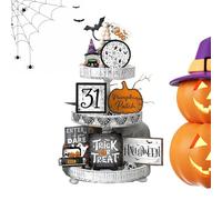 Decoración de bandeja escalonada de Halloween | Letreros de madera espeluznantes de calabaza fantasma para mesa | Decoración de bandeja escalonada para el hogar para sala de estar, armario, estante de