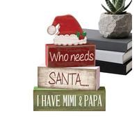 Decoración de bandeja escalonada navideña | 4 piezas de de sombrero de Papá Noel de madera | Letreros de bloque de centro de mesa navideños | para granja, cocina, estante, dormitorio, sala de