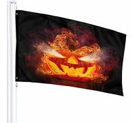 Decoración de bandera de calabaza de 3 x 5 pies, fuego de Halloween, cara tallada espeluznante, miedo oscuro, horror, estampado de poliéster caliente, decoración al aire libre para hogares y jardine