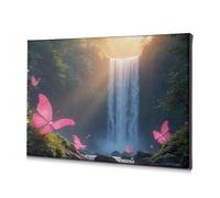 Decoración de baño con cascada mágica con mariposas rosas, lienzo decorativo para decoración de baño (30 x 40 cm)
