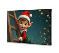 Decoración de baño, diseño de elfo de Navidad, escalera de escalada en una noche mágica, lienzo decorativo, decoración religiosa de Pascua, decoración de estantería (30 x 40 cm)