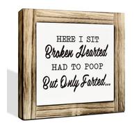 Decoración de baño, letrero de madera con texto en inglés "Here I Sit Broken Hearted Had to Poop But Only Farted", decoración rústica de mesa, decoración de inodoro de granja, decoración del hogar