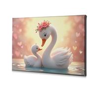 Decoración de baño Love In The Water: A Swan Family - Lienzo decorativo para decoración religiosa de Pascua (40 x 60 cm)