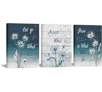 Decoración de baño turquesa con citas inspiradoras de diente de león, arte de pared, aceptar, dejar ir, tener fe, señales positivas, impresiones, 50 x 70 cm x 3, sin marco