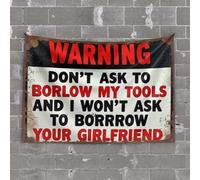 Decoración de bar al aire libre Advertencia: Don'T Ask To Borlow My Tools, tapiz divertido para decoración de bar con palabras (100 x 150 cm)