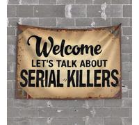 Decoración de bar al aire libre con texto en inglés "Welcome To Serial Killers Discussion!" Tapiz divertido para bar con palabras (75 x 100 cm)