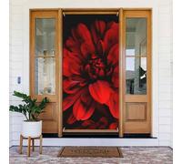 Decoración de bienvenida para puerta, pancarta de puerta, letrero de porche de temporada, cortina opaca de privacidad, flor roja sobre fondo de fotos negro, cortina de ventana, cortina de puerta de