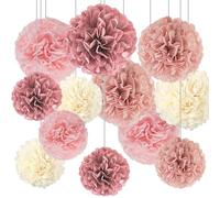 Decoración de boda, 12 unidades, color rosa y oro rosa, pompones de papel para colgar, para rosa, despedida de soltera, bohemia, decoración de fiesta de cumpleaños