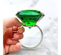 Decoración de boda de cristal de 80 mm, anillo de diamante grande, propuesta romántica, accesorios de matrimonio, adornos para el día de San Valentín, color verde y plateado