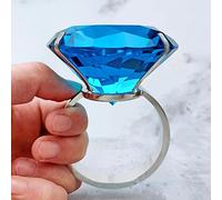Decoración de boda de cristal de 80 mm, anillo de diamante grande, propuesta romántica, accesorios de matrimonio, adornos para el día de San Valentín, azul cielo-plateado