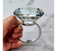 Decoración de boda de cristal de 80 mm, anillo de diamante grande, propuesta romántica, accesorios de matrimonio, adornos para el día de San Valentín, plata transparente