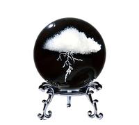 Decoración de bola de cristal tallada en 3D con sistema solar, cielo estrellado y patrón de animales - Base plateada(CloudLightning,8cmball)