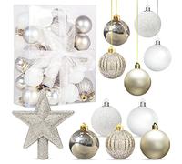 Decoracion de Bolas Arbol de Navidad Blanco Oro 3CM, 30 pcs, Mini Adornos, Esferas de Plastico, Regalos Colgantes