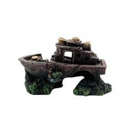 Decoración de Buque de Guerra hundido para Acuario, decoración de Paisaje de pecera de Resina con Cueva Oculta, Accesorios para Acuario 17x8x11cm