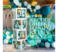 Decoración de cajas de globos para baby shower - 4 cajas transparentes con 52 letras A-Z, baby shower, género, fiesta de cumpleaños, decoraciones temáticas de selva