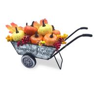 Decoración de Calabaza de Otoño, 23.5 cm Carretilla de Metal con Calabazas Artificiales, Hojas de Bayas, Otoño Carro de Calabaza Vintage Decoración para Jardín, Cocina, Mesa, Balcón, Terraza, Rústico