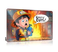 Decoración de campo de granja - Pequeño bombero enfrenta el desafío ardiente: ¡cada taza! Arte de pared rústico dulce fácil de colgar para remolque (20 x 30 cm)