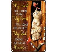 Decoración de cardenales de ángel, gatos, cardenal, mente con texto en inglés "My Still Talks to You My Heart Still Look for You", póster de metal vintage, decoración de pared, regalo para patio