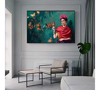 Decoración de carteles para dormitorio, pintura al óleo de Frida Kahlo con mariposa, reimpresión en HD sobre lienzo, retrato de pintor español, arte de pared, decoración del hogar - Sin marco, 1 Pieza