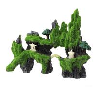 Decoración de casa de árbol de pecera con detalles de musgo diseñada como un refugio de cueva para peces pequeños e invertebrados en configuraciones de agua dulce (C)