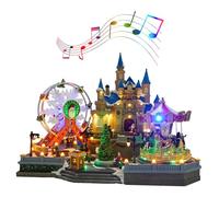 Decoración de Centro de Mesa de Pueblo navideño, Pueblo navideño Animado, con árbol de Navidad Giratorio, carrusel y Noria, con música y Luces LED, para exhibiciones navideñas