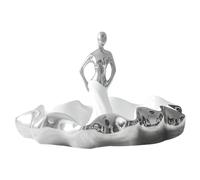 Decoración de cerámica blanca y plateada con figura estilizada - Versión compacta 23 x 21,5 x 17 cm - Escultura abstracta moderna de mesa para salón, librería, dormitorio o estudio