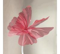 Decoración de ceremonia de mariposa 3D para lugares de boda con mariposa de flores de seda unida a poste de plástico y base cuadrada para mesa o uso colgante (rojo)