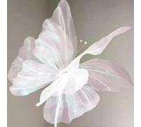 Decoración de ceremonia de mariposa 3D para lugares de boda con mariposa de flores de seda unida a poste de plástico y base cuadrada para mesa o uso colgante (blanco)