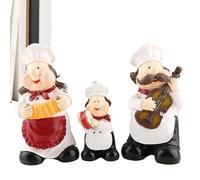 Decoración de chef - Figuras sonrientes de 3 piezas, estatuas lindas para figuras de cocina, de banco decorativos, mini muñecas de chef de resina | Cena juguetona Restaurante Despensa Tema