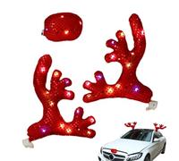 Decoración de coche de reno - Astas de luz LED navideñas, divertido kit de disfraz de coche para vacaciones de invierno, añade un festivo alegre a los vehículos, perfecto para reuniones famili