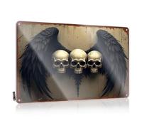 Decoración de cocina con diseño de pared con tres calaveras con alas negras sobre fondo rústico, área suave, para colgar en la pared (30 x 40 cm)