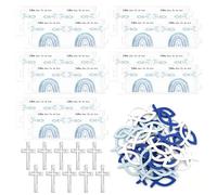 Decoración De Comunión,8 Portavelas con Forma De Pez,108 Peces De Madera Decoración,10 Cruz,Decoración De Mesa, para Velas De Té O Velas Led, para Fiesta De Comunión Fiesta De Confirmación